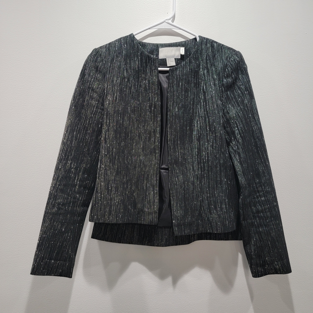 H&M Black & Silver Textured Women's Blazer Sz 4
